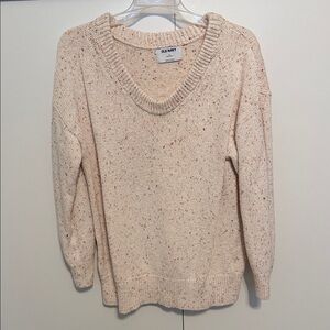 Old Navy Women's Speckled Cream V-Neck Sweater